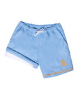 Cheveyo sea blue men's swim shorts with orange embroidery, product photo