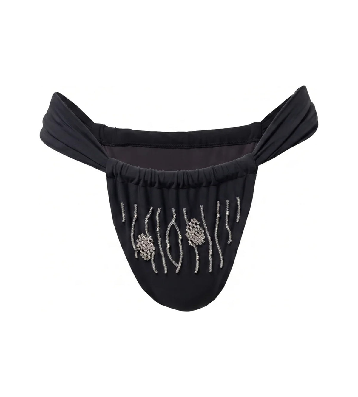 Oria black Brazilian bikini bottoms with glass beads, product photo