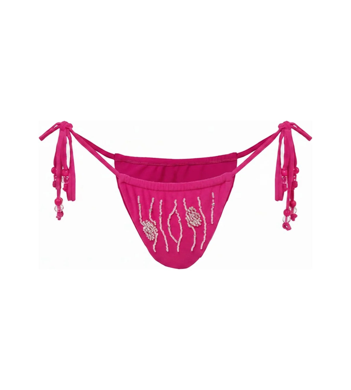 Alana hot pink beaded tie-side bikini bottoms, product photo