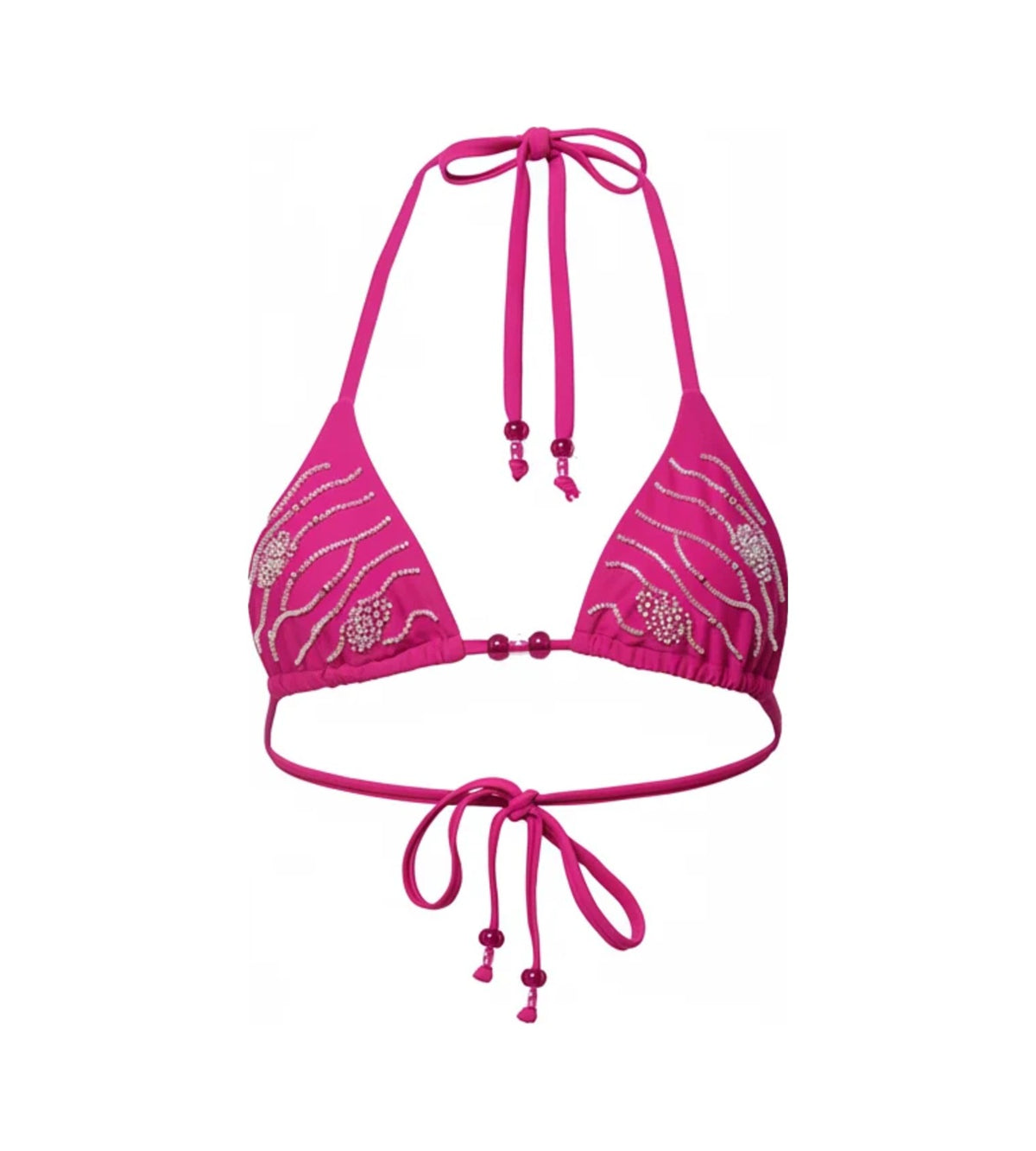 Alana hot pink beaded bikini top, product photo