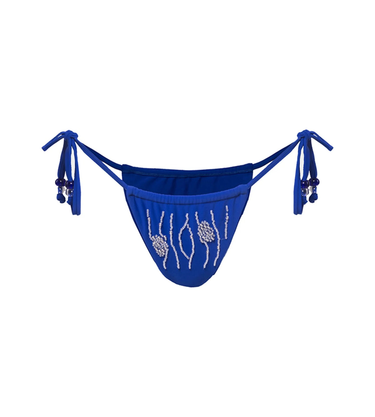 Alana electric blue beaded tie-side bikini bottoms, product photo