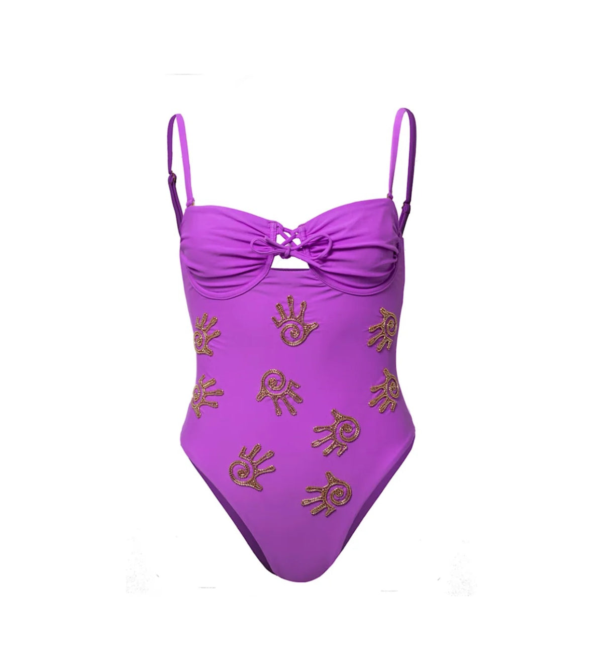 Tiva orchid purple swimsuit with gold sea beads and embroidery, product photo