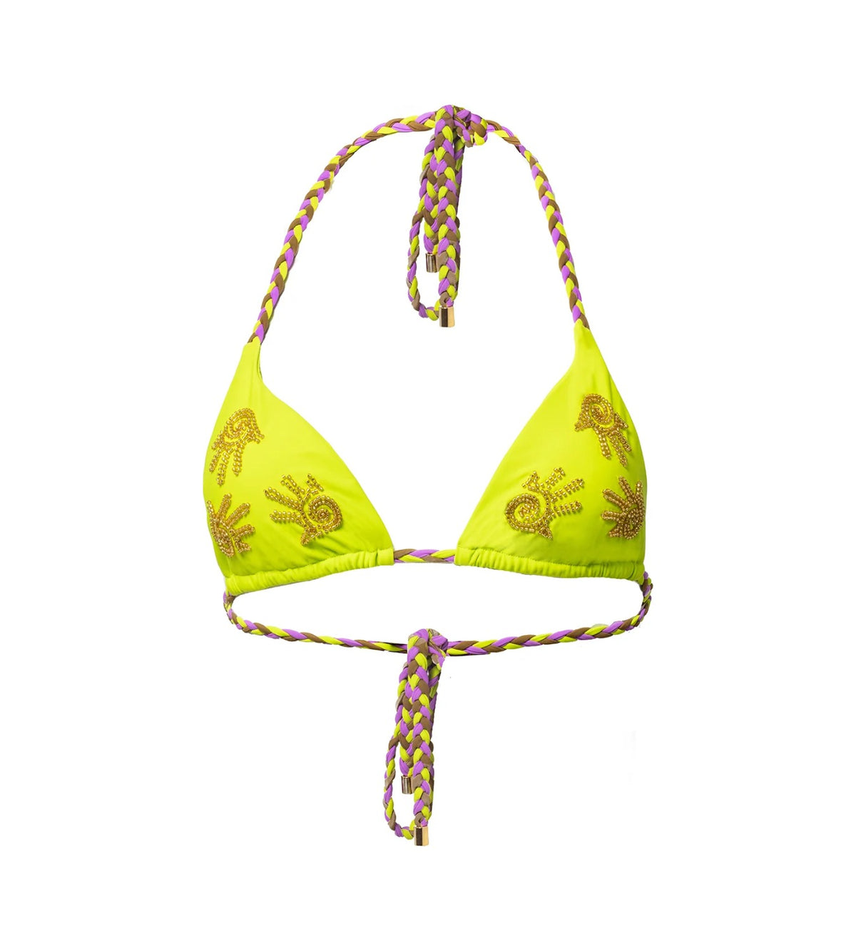 Sakari lime green bikini top with gold sea beads, product photo
