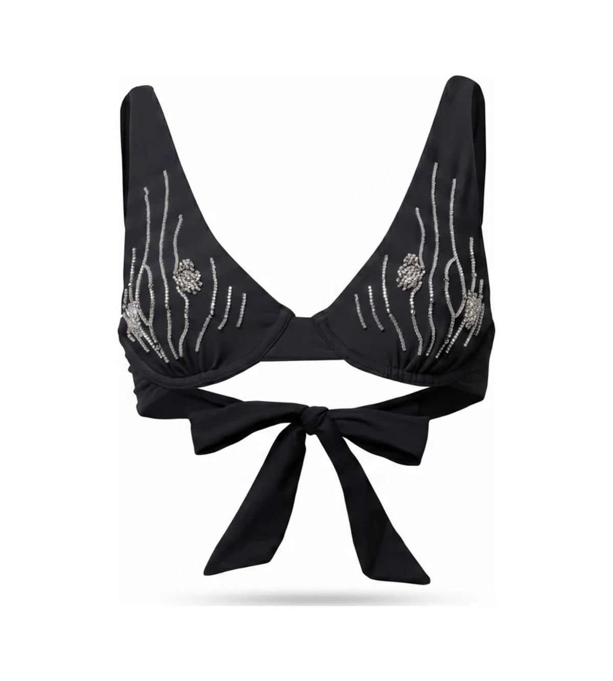 Oria black underwire bikini top with glass beads, product photo